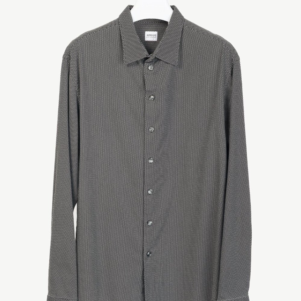 Armani Collezioni Black & White Cotton-Blend Patterned Buttoned Shirt